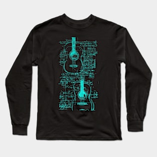 Teal Neon Acoustic Guitar Da Vinci blueprint Acoustic Guitar Long Sleeve T-Shirt